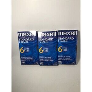 New Sealed Lot 3 Maxell Standard Grade 6 Hour T-120 VHS Recording Tapes Video